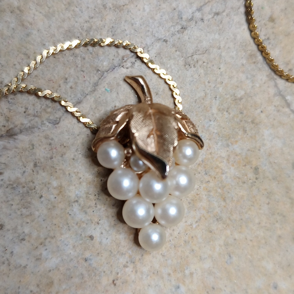Vintage Trifari Gold and White Dainty Pearl Grape Earrings